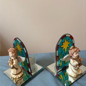 Charming Angel Candle Holders with Stained Glass Design